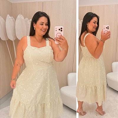 Vestido Curto Laise Francis Bege Plus Size