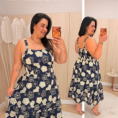 Vestido Curto Laise Bordado Francis Azul Marinho Plus Size