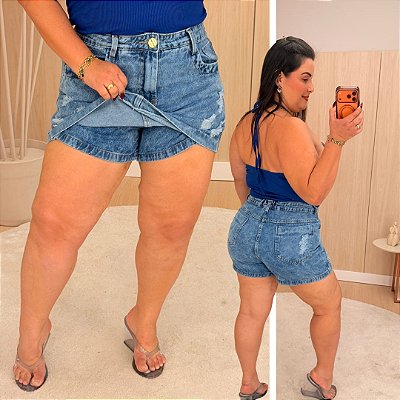 Short Saia Jeans Awa Maitê Plus Size