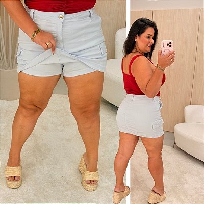 Short Saia Jeans FF Viviane Branco Plus Size