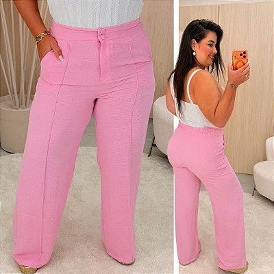 Calça Pantalona Cleo Rosa BB Plus Size