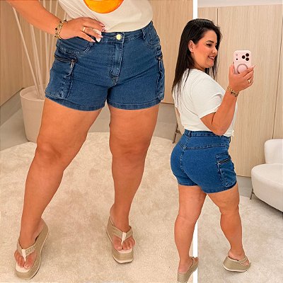 Short Jeans PB Cargo Vitória Plus Size