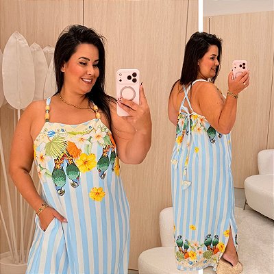 Vestido Santorini Azul BB Listra Plus Size