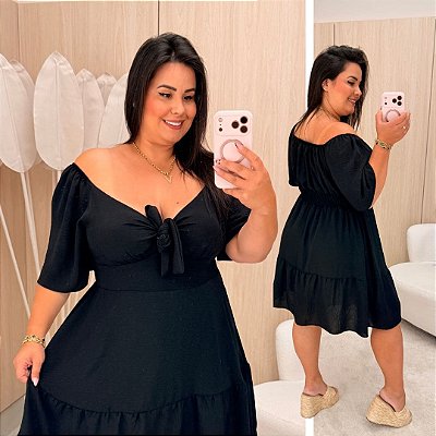 Vestido Susan Manga Preto Plus Size