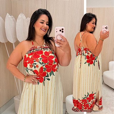 Vestido Cecilia Estampado Vermelho Plus Size