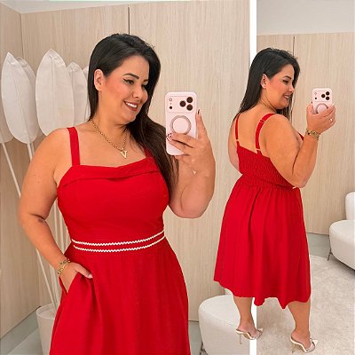 Vestido Alça Bela Vermelho Plus Size