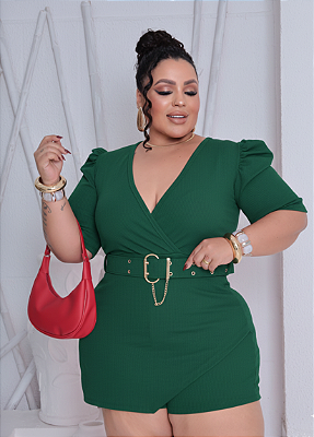 Macaquinho Transpassado Cecília Verde Plus Size