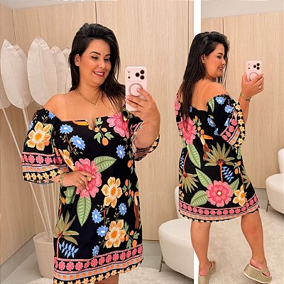 Vestido Giovana Preto Floral Plus Size