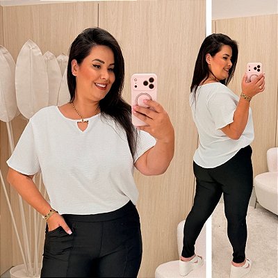 Blusa Manga Duna Beatriz Branca Plus Size