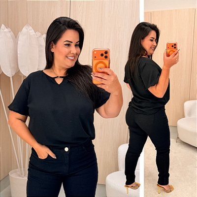 Blusa Manga Duna Beatriz Preta Plus Size