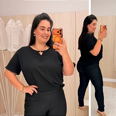 Blusa Manga Duna Beatriz Preta Plus Size
