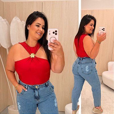 Body Gola Flor Mia Vermelho Plus Size
