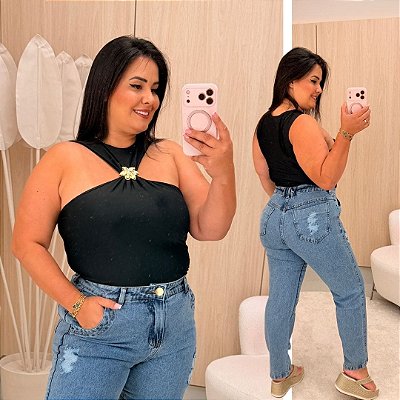 Body Gola Flor Mia Preto Plus Size