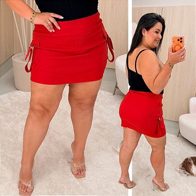 Short Saia Cargo Vip Cris Vermelho Plus Size