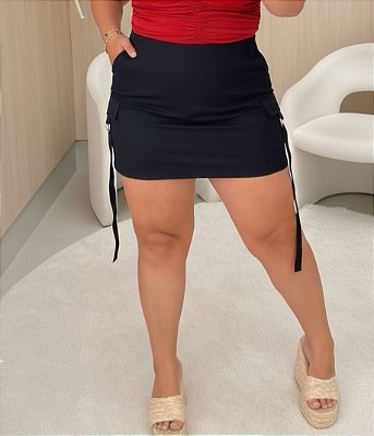 Short Saia Cargo Vip Cris Preto Plus Size