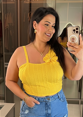 Cropped Flor Ribana Amarelo Plus Size