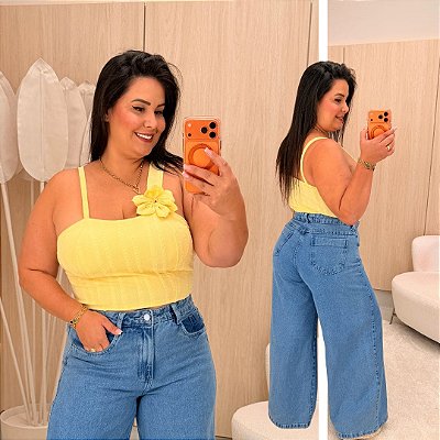Cropped Flor Ribana Amarelo Plus Size