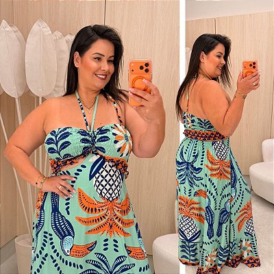 Vestido Multi Formas Verde Tiffany Estampado Plus Size