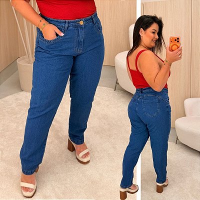 Calça Jeans Mom Awa Estefani Escura Plus Size