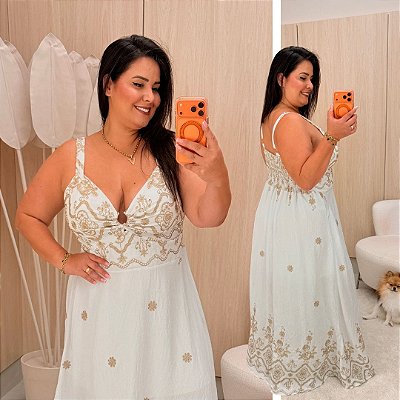 Vestido Analu Bordado Branco Plus Size