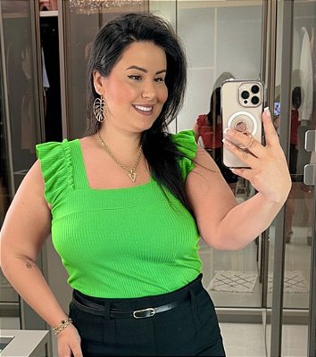 Regata Canelada Verde Lima Plus Size