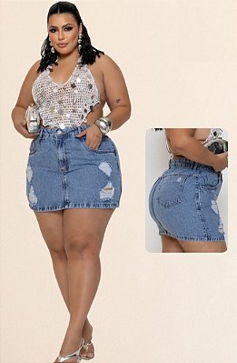 Saia Jeans PB Destroyed Mônica Plus Size
