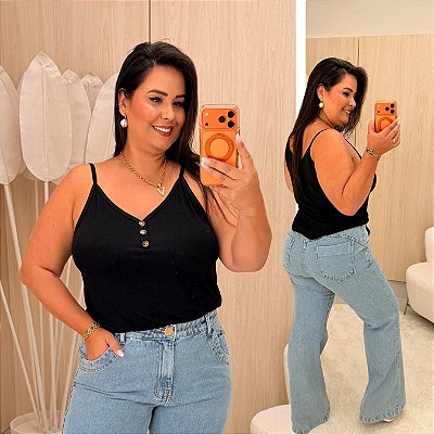 Alcinha Botão Julia Preto Plus Size