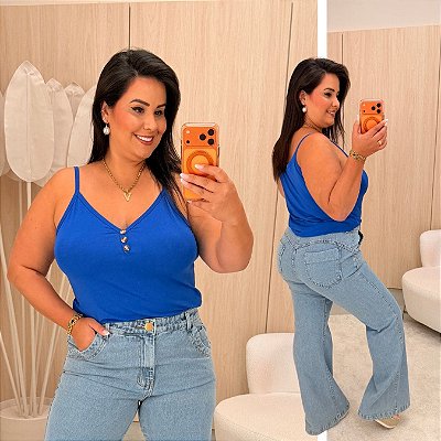 Alcinha Botão Julia Azul Royal Plus Size