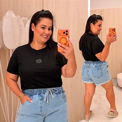 T shirt Loewe Bordada Nara Preta Plus Size