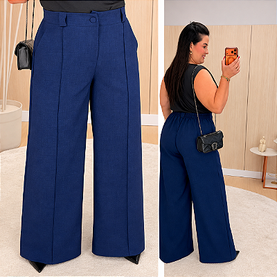 Pantalona Linhão Jussara Azul Marinho  Plus Size