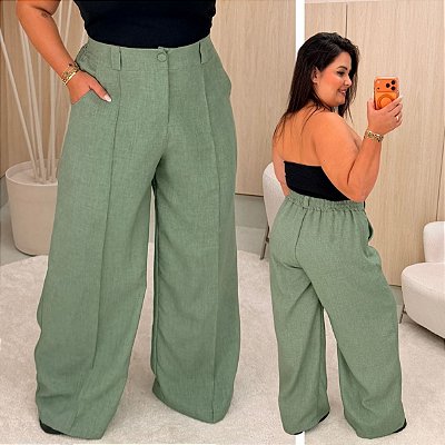 Pantalona Linhão Jussara Verde Menta Plus Size