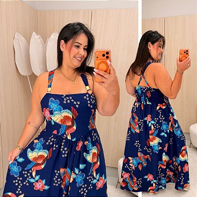 Vestido Celeste Azul Marinho Verão Plus Size