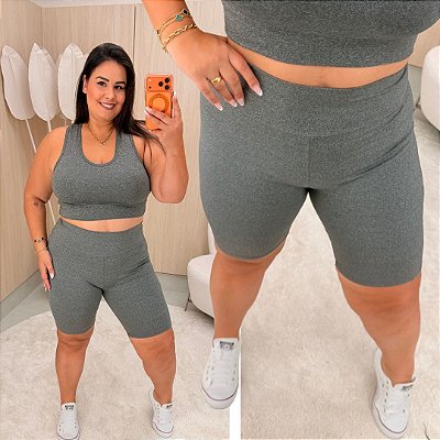 Conjunto Fit Bermuda Cinza Plus Size