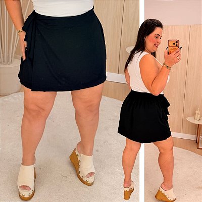 Short Saia Babi Preto Liso Plus Size