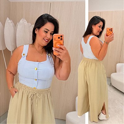 Blusa Regata Botão Heloísa Branca Plus Size