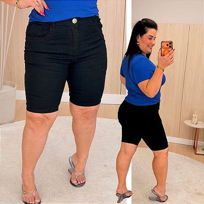 Bermuda Jeans Awa Alana Preta Plus Size