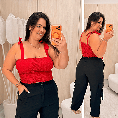 Cropped Elastex Alça Vermelho Plus Size