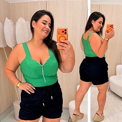 Cropped Suplex Zíper Verde Plus Size