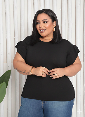 Blusa Manga Manuela Preta Plus Size
