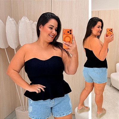 Blusa Bata Modal Ester Preta Plus Size