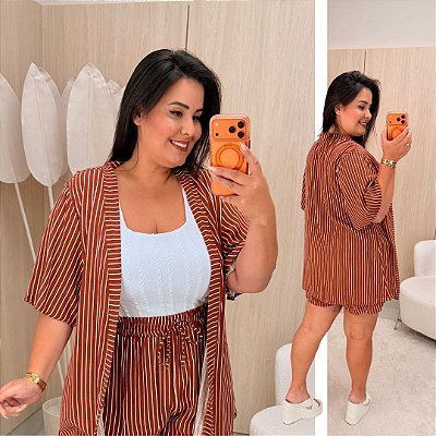 Conjunto Kimono Listra Elisa Terra Cota Plus Size