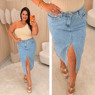 Saia Jeans Fenda Awa Joy Plus Size