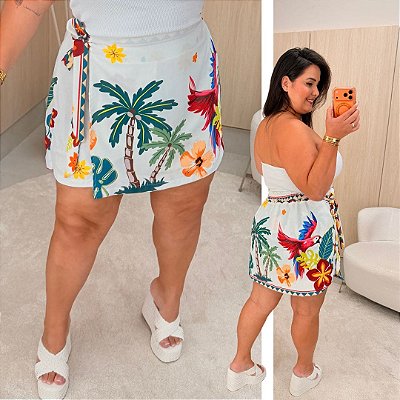Short Saia Vip Mily Floral Papagaio Plus Size