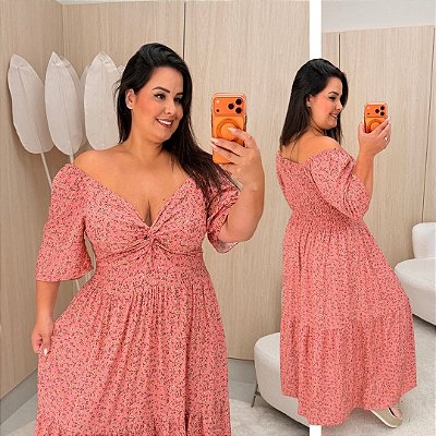 Vestido Manga Liz Rosa Floral Plus Size