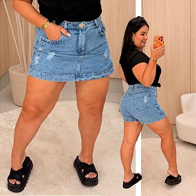 Short Saia Jeans Awa Valentina Plus Size