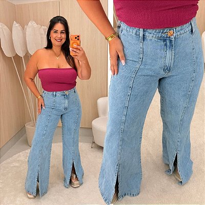 Calça Jeans Flare Awa Fenda Sabrina Plus Size