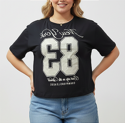 Cropped Manga New York Preta Plus Size