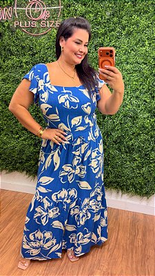 Conjunto Saia Mali Azul Royal Estampado Plus Size