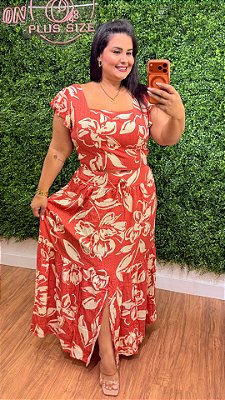 Conjunto Saia Mali Terra Cota Estampado Plus Size