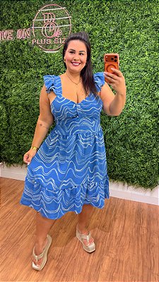 Vestido Curto Mali Azul Estampado Plus Size